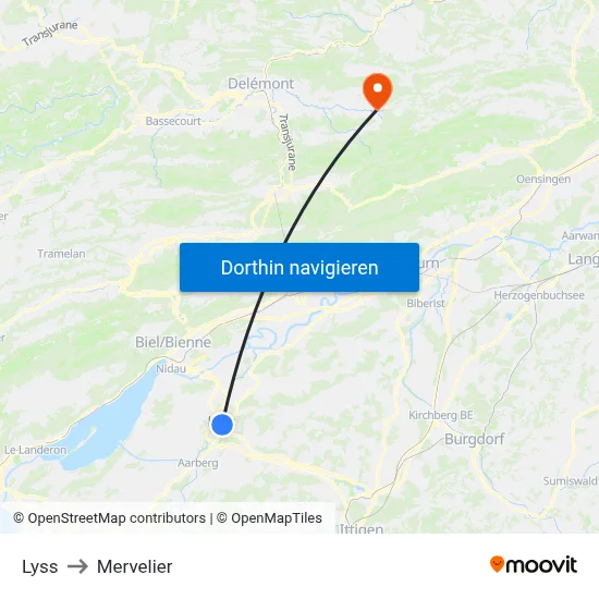 Lyss to Mervelier map