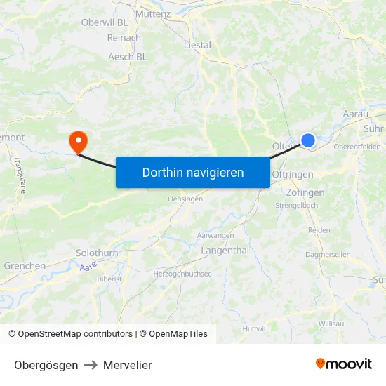 Obergösgen to Mervelier map