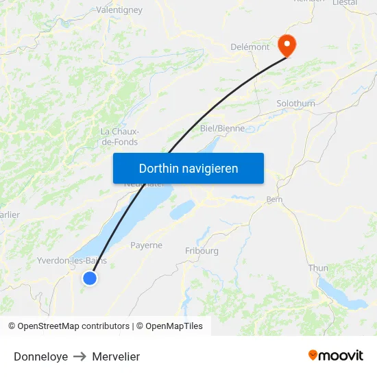 Donneloye to Mervelier map
