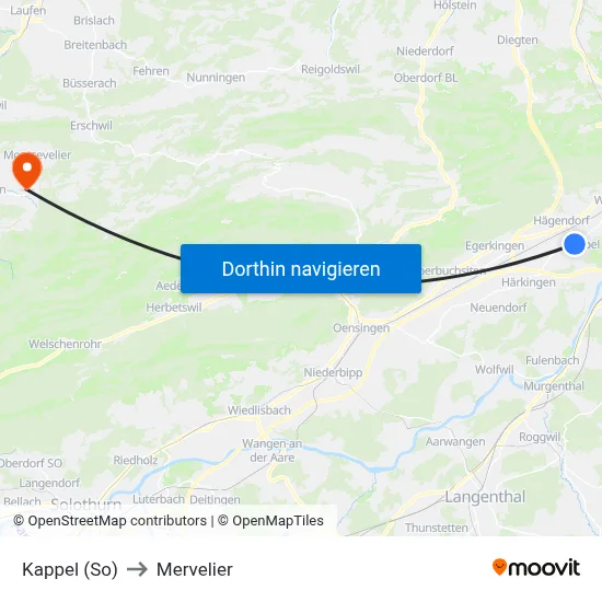 Kappel (So) to Mervelier map