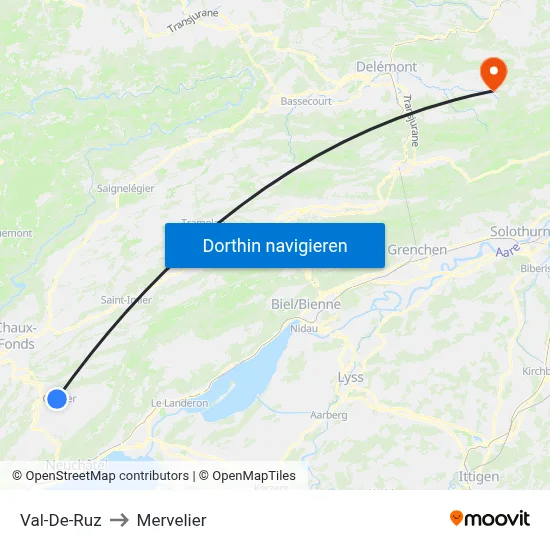 Val-De-Ruz to Mervelier map