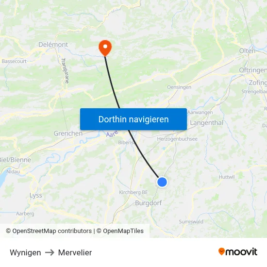 Wynigen to Mervelier map