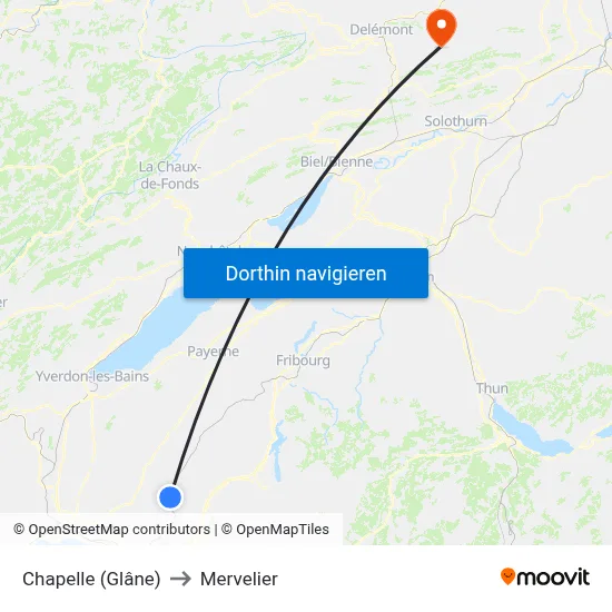 Chapelle (Glâne) to Mervelier map