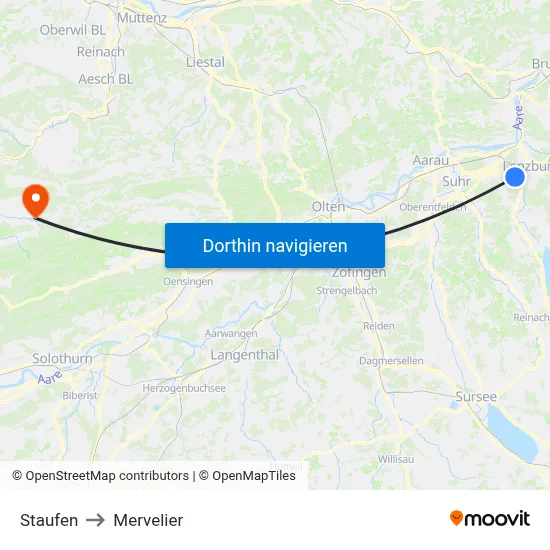 Staufen to Mervelier map