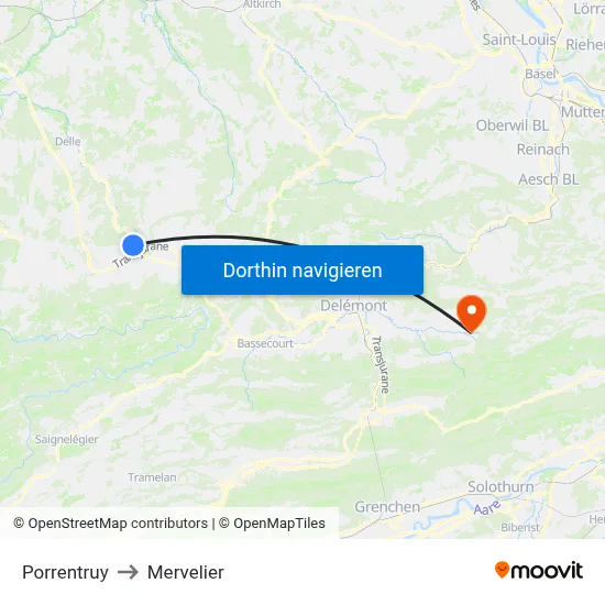 Porrentruy to Mervelier map