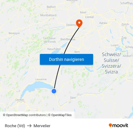 Roche (Vd) to Mervelier map