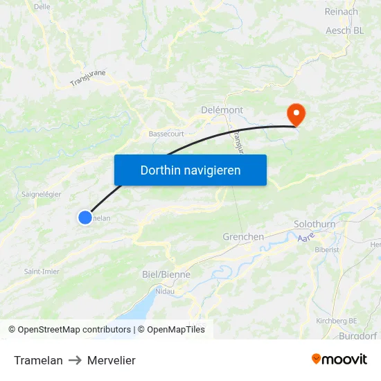 Tramelan to Mervelier map