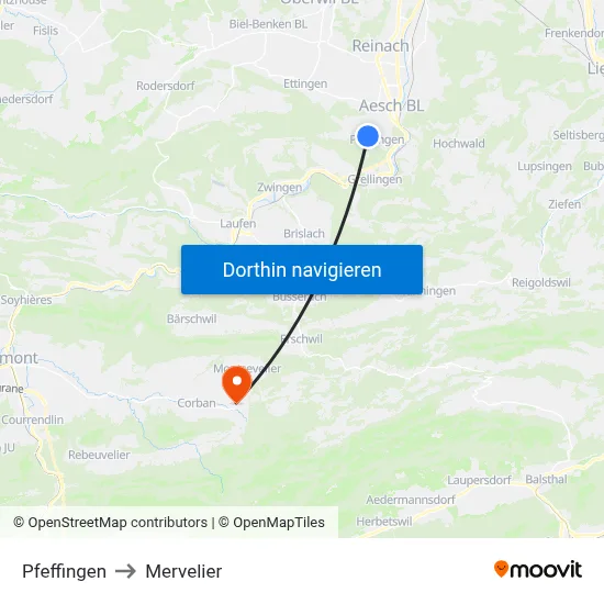 Pfeffingen to Mervelier map