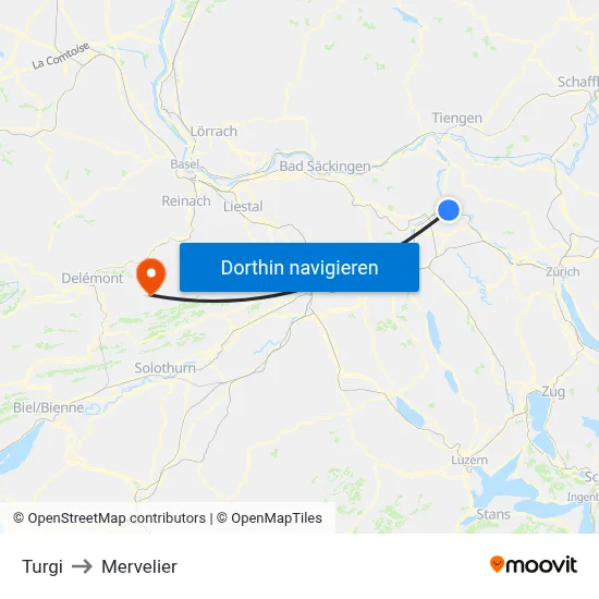 Turgi to Mervelier map