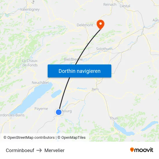 Corminboeuf to Mervelier map