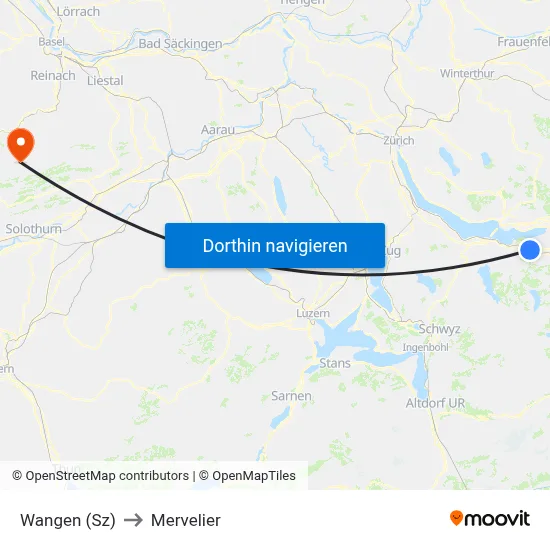 Wangen (Sz) to Mervelier map