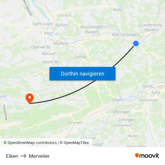 Eiken to Mervelier map