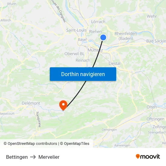 Bettingen to Mervelier map