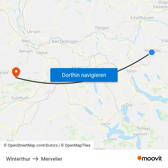 Winterthur to Mervelier map