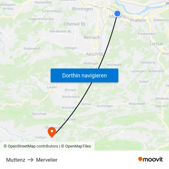 Muttenz to Mervelier map