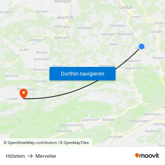 Hölstein to Mervelier map
