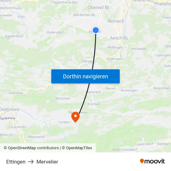 Ettingen to Mervelier map