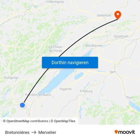 Bretonnières to Mervelier map