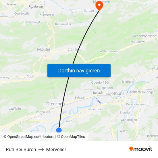 Rüti Bei Büren to Mervelier map