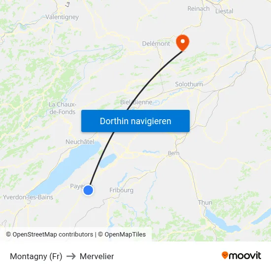 Montagny (Fr) to Mervelier map