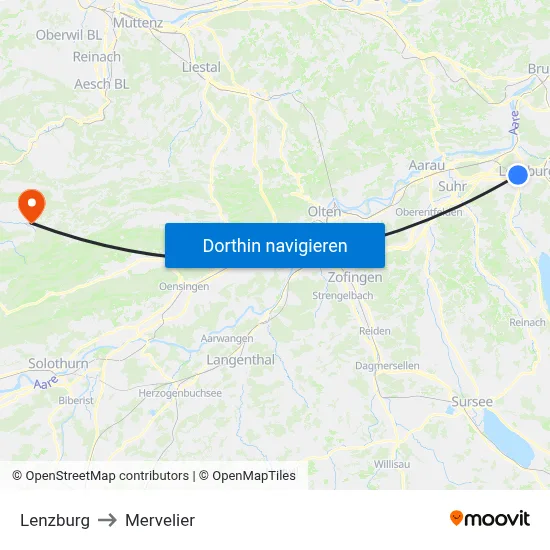Lenzburg to Mervelier map