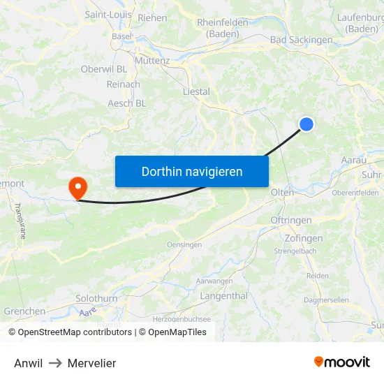 Anwil to Mervelier map