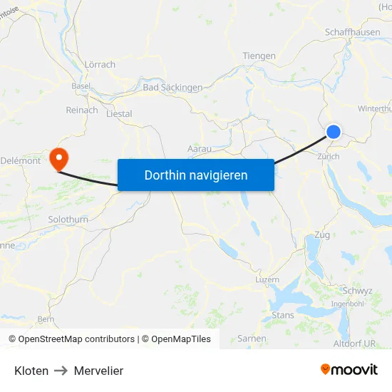 Kloten to Mervelier map