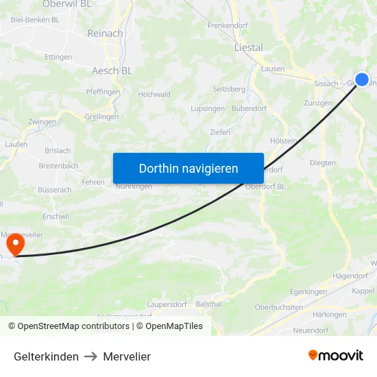 Gelterkinden to Mervelier map