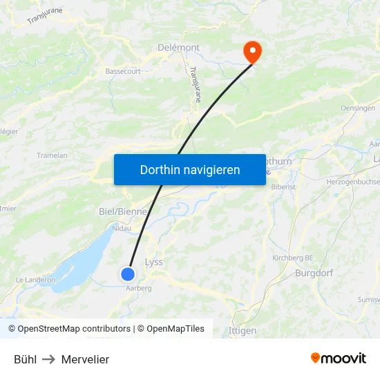 Bühl to Mervelier map
