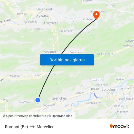 Romont (Be) to Mervelier map
