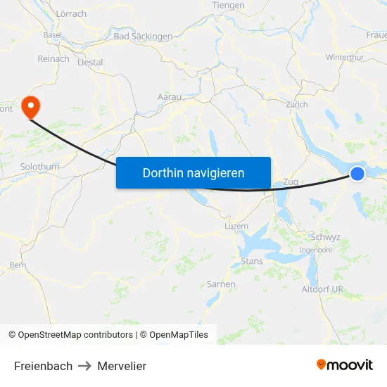Freienbach to Mervelier map