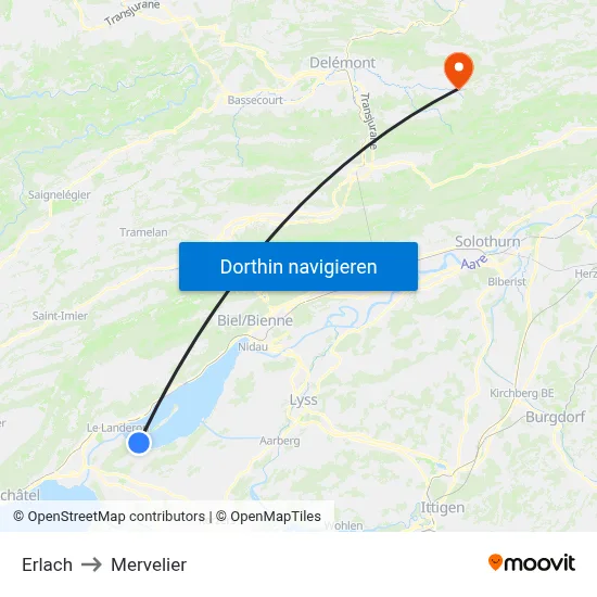 Erlach to Mervelier map