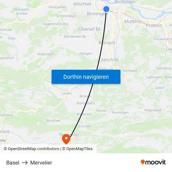 Basel to Mervelier map