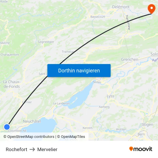 Rochefort to Mervelier map