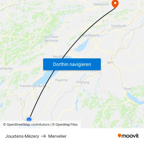 Jouxtens-Mézery to Mervelier map