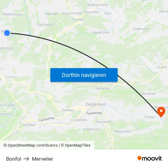 Bonfol to Mervelier map