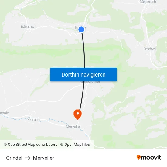 Grindel to Mervelier map