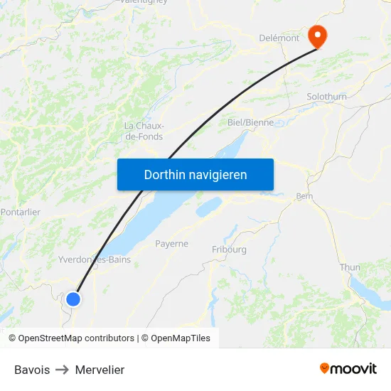 Bavois to Mervelier map