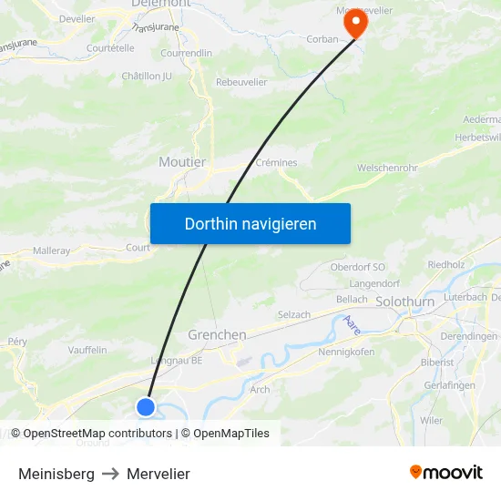 Meinisberg to Mervelier map