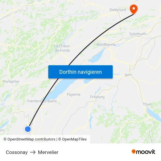 Cossonay to Mervelier map