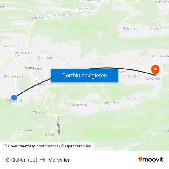 Châtillon (Ju) to Mervelier map