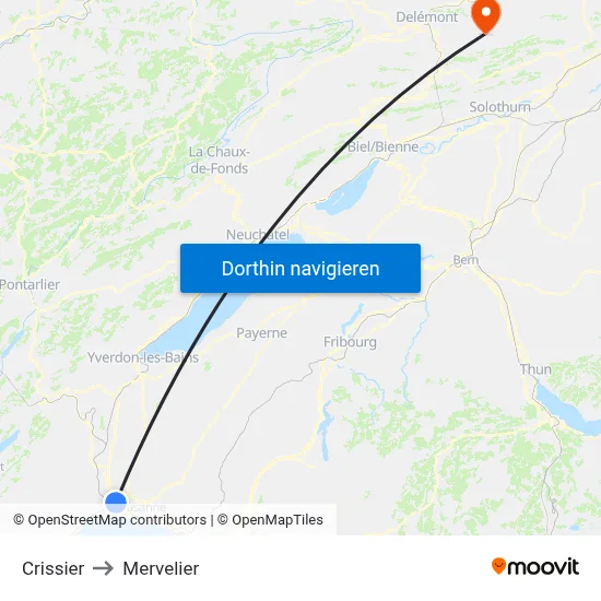 Crissier to Mervelier map