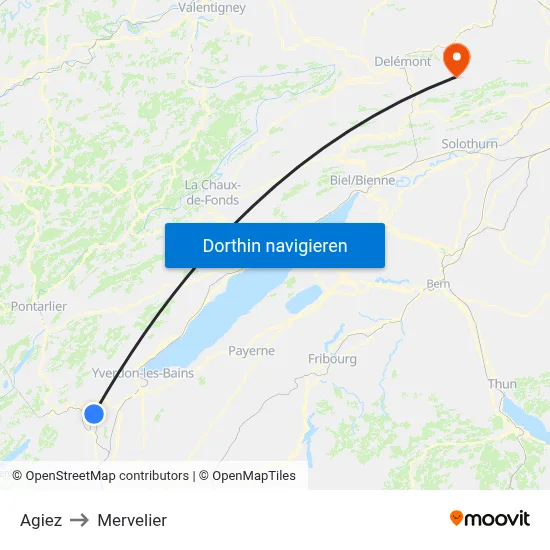 Agiez to Mervelier map