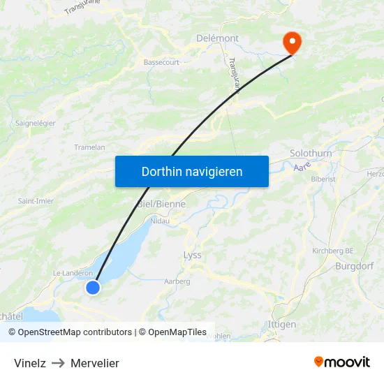 Vinelz to Mervelier map