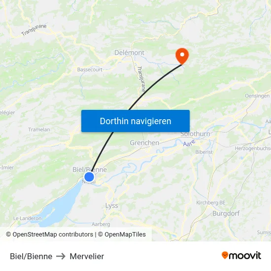 Biel/Bienne to Mervelier map