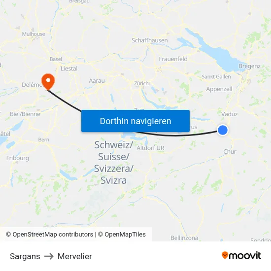 Sargans to Mervelier map