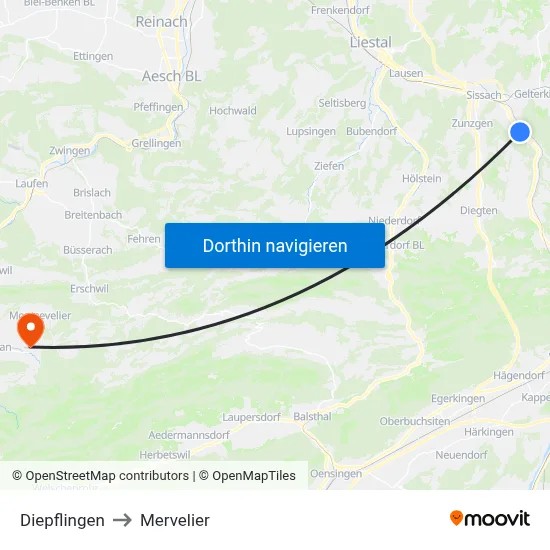 Diepflingen to Mervelier map