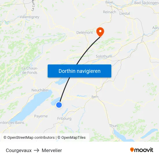 Courgevaux to Mervelier map
