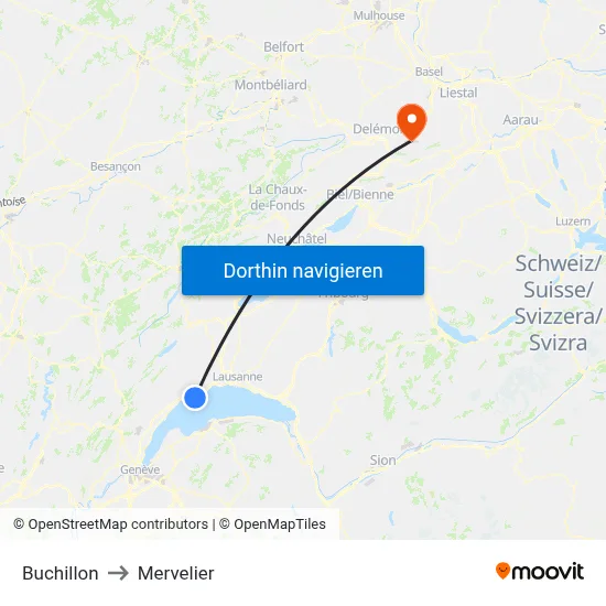 Buchillon to Mervelier map