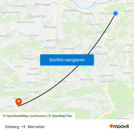 Olsberg to Mervelier map
